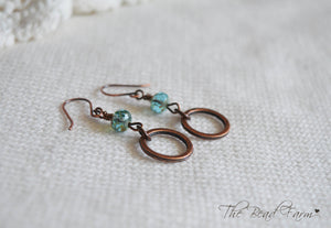 Boho Hippie Dangle Earrings with sparkly czech glass beads and antique copper finished rings