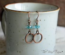 Load image into Gallery viewer, Boho Hippie Dangle Earrings with sparkly czech glass beads and antique copper finished rings
