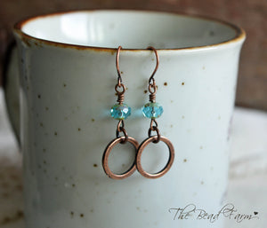 Boho Hippie Dangle Earrings with sparkly czech glass beads and antique copper finished rings