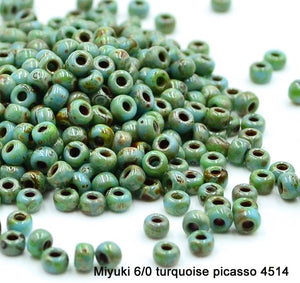 6/0 Miyuki Glass Seed Beads - 4514 Turquoise Picasso