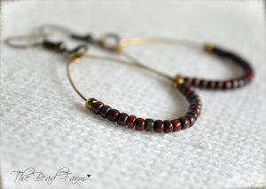 Boho Hippie Style Teardrop Hoop Pair of Earrings with glass seed beads