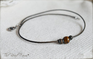 Unisex Leather Choker with Natural Stones - The Bead Farm