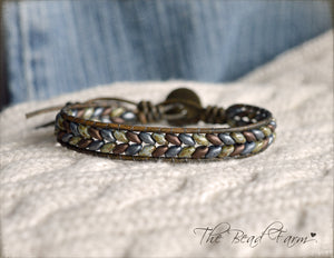 Beaded Leather Cuff Bracelet - Superduo Wraps - The Bead Farm