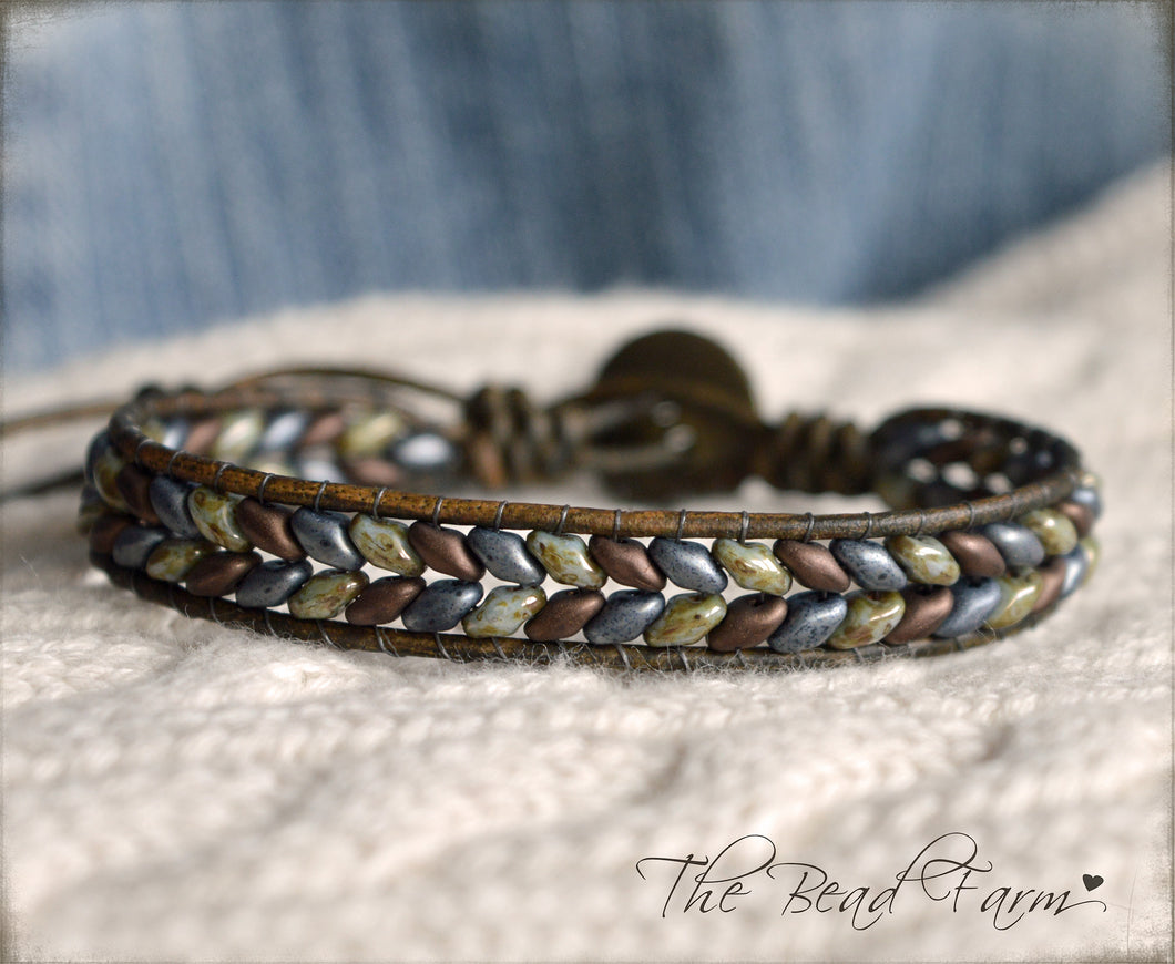 Beaded Leather Cuff Bracelet - Superduo Wraps - The Bead Farm