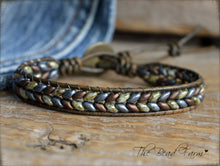 Load image into Gallery viewer, Beaded Leather Cuff Bracelet - Superduo Wraps - The Bead Farm
