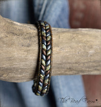 Load image into Gallery viewer, Beaded Leather Cuff Bracelet - Superduo Wraps - The Bead Farm
