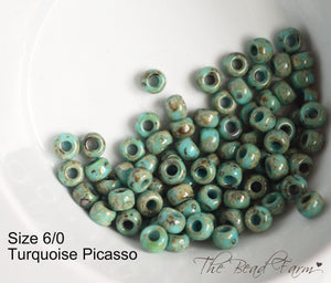 6/0 Miyuki Glass Seed Beads - 4514 Turquoise Picasso