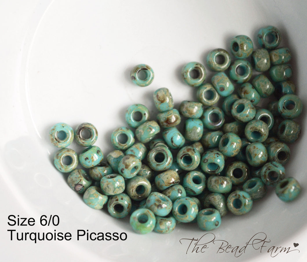 6/0 Miyuki Glass Seed Beads - 4514 Turquoise Picasso