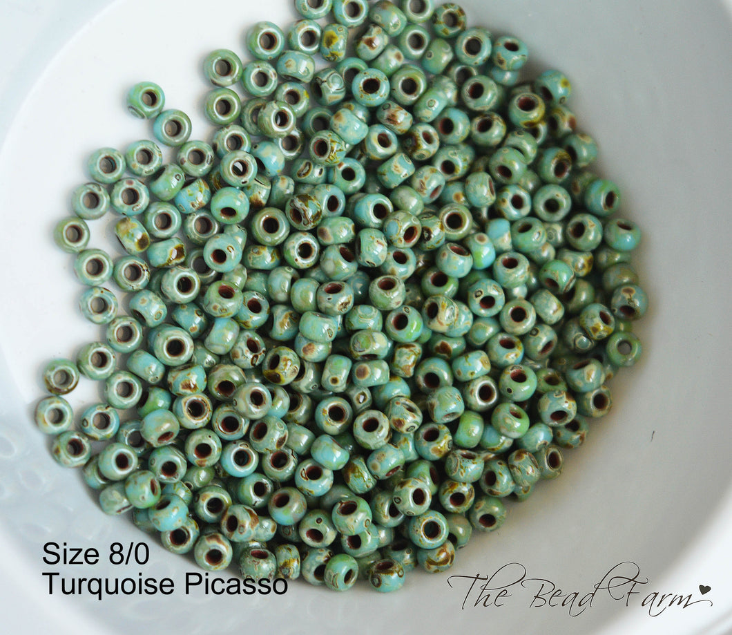 Miyuki 8/0 Glass Seed Beads - #4514 Opaque Turquoise Picasso