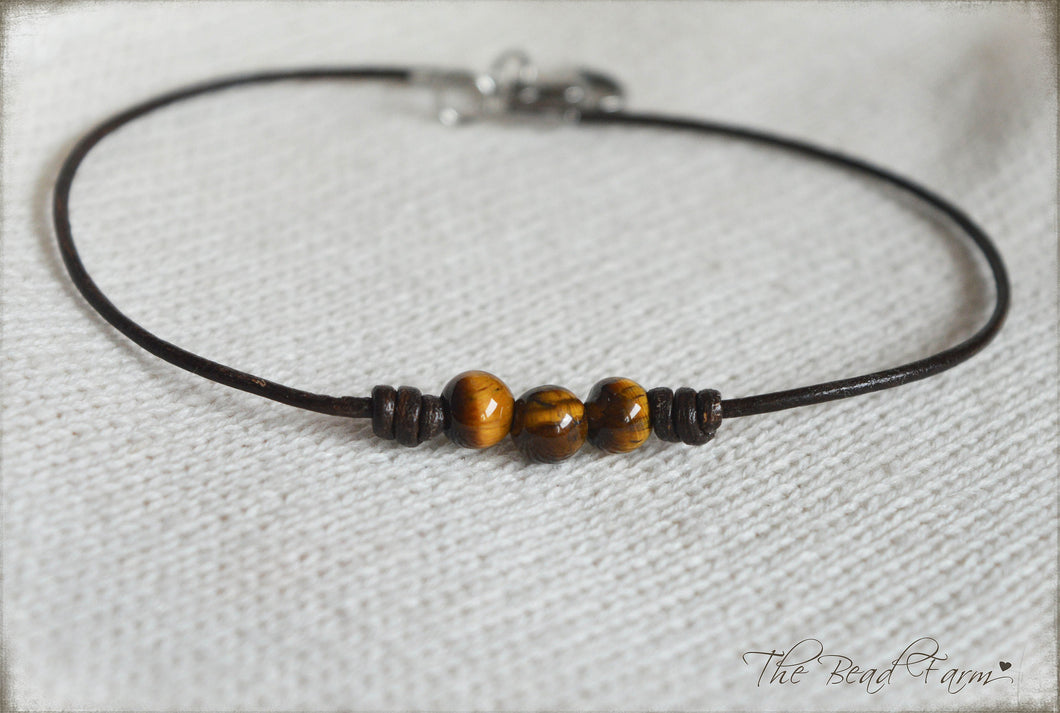 Leather Anklet with Natural Stones - Boho Style Anklet - The Bead Farm