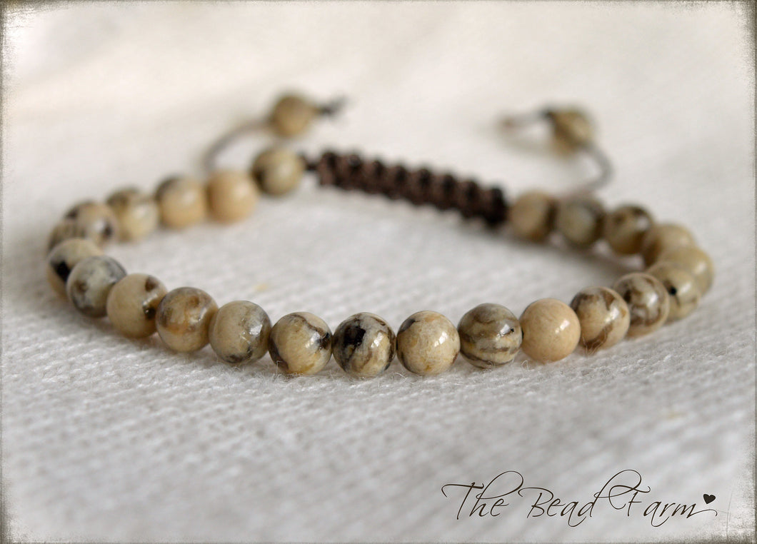 Adjustable Yoga Style Hippie Bracelet with Feldspar Stones. Unisex Adjustable Bracelet