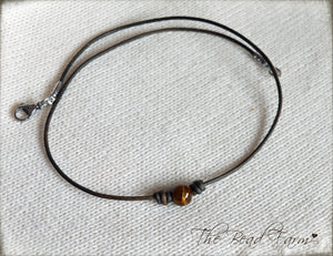 Unisex Leather Choker with Natural Stones - The Bead Farm