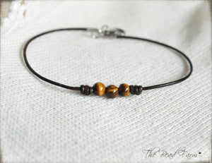 Leather Anklet with Natural Stones - Boho Style Anklet - The Bead Farm