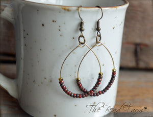 Boho Hippie Style Teardrop Hoop Pair of Earrings with glass seed beads