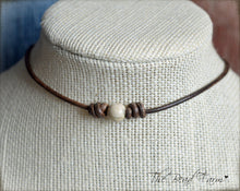 Load image into Gallery viewer, Leather Choker with Natural Stones - The Bead Farm
