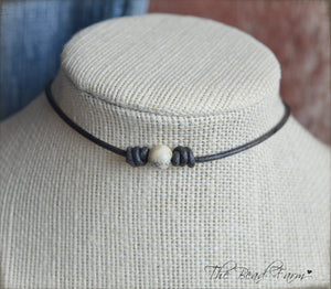 Leather Choker with Natural Stones - The Bead Farm