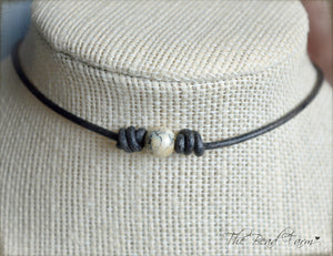 Leather Choker with Natural Stones - The Bead Farm