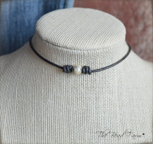 Leather Choker with Natural Stones - The Bead Farm