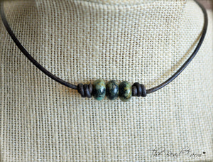 Unisex Leather Choker with Natural Stones - The Bead Farm