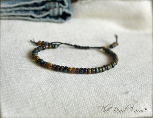 Adjustable Yoga Style Hippie Bracelet with Miyuki 6/0 Glass Seed Beads with Picasso Finish