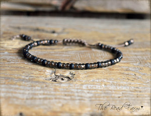 Brown Black Seed Bead Yoga Bracelet- Adjustable Yoga Bracelets- The Bead Farm