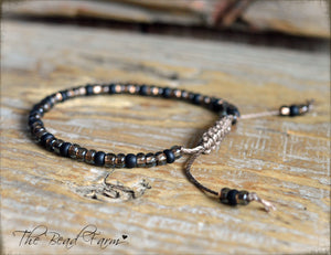 Brown Black Seed Bead Yoga Bracelet- Adjustable Yoga Bracelets- The Bead Farm