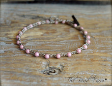 Load image into Gallery viewer, Hand Crocheted Boho Style anklet with pink beads - The Bead Farm
