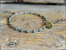 Load image into Gallery viewer, Hand Crocheted Boho Style anklet with teal beads - The Bead Farm
