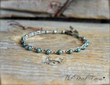Load image into Gallery viewer, Hand Crocheted Boho Style anklet with teal beads - The Bead Farm
