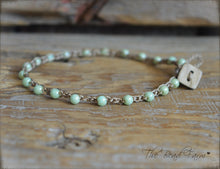 Load image into Gallery viewer, Hand Crocheted Boho Style anklet with mint beads - The Bead Farm

