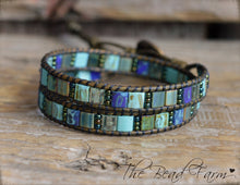 Load image into Gallery viewer, Boho Beaded Leather Wrap Bracelet in Beach Colors- Tile Wraps- The Bead Farm
