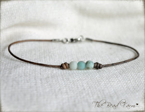 Leather Anklet with Natural Stones - Boho Style Anklet for Women - The Bead Farm