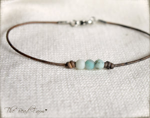 Leather Anklet with Natural Stones - Boho Style Anklet for Women - The Bead Farm