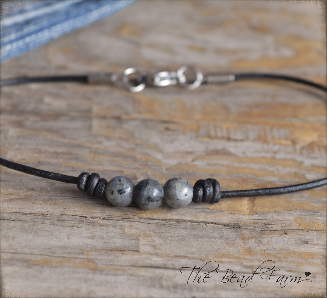 Leather Anklet with Natural Stones - Boho Style Anklet for Women - The Bead Farm