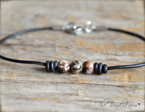 Leather Anklet with Natural Stones- Boho Style Anklet for Women - The Bead Farm