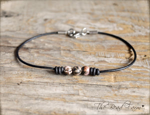 Leather Anklet with Natural Stones- Boho Style Anklet for Women - The Bead Farm