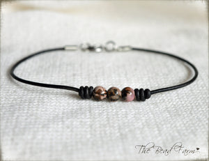 Leather Anklet with Natural Stones- Boho Style Anklet for Women - The Bead Farm