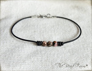 Leather Anklet with Natural Stones- Boho Style Anklet for Women - The Bead Farm