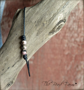 Leather Anklet with Natural Stones- Boho Style Anklet for Women - The Bead Farm