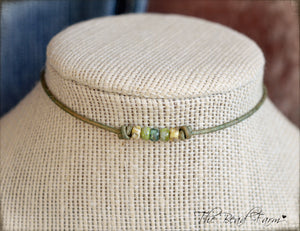 Cutie Picasso Leather Choker - Canary, Olivine, Chartreuse blend