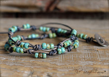 Load image into Gallery viewer, Knotted Leather Double Wrap Bracelet with Picasso Beads - The Bead Farm
