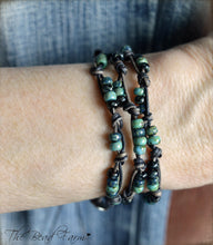Load image into Gallery viewer, Knotted Leather Triple Wrap Bracelet with Picasso Beads - The Bead Farm
