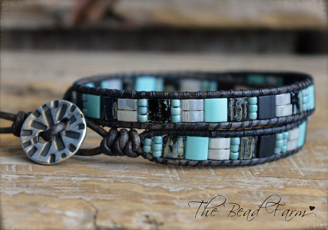 Beaded Leather Wrap Bracelets - Tile Wraps - The Bead Farm