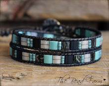 Load image into Gallery viewer, Beaded Leather Wrap Bracelets - Tile Wraps - The Bead Farm
