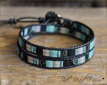 Load image into Gallery viewer, Beaded Leather Wrap Bracelets - Tile Wraps - The Bead Farm
