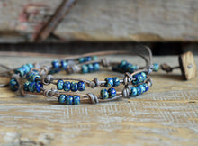 Load image into Gallery viewer, Knotted Leather Double Wrap Bracelet with Picasso Beads - The Bead Farm

