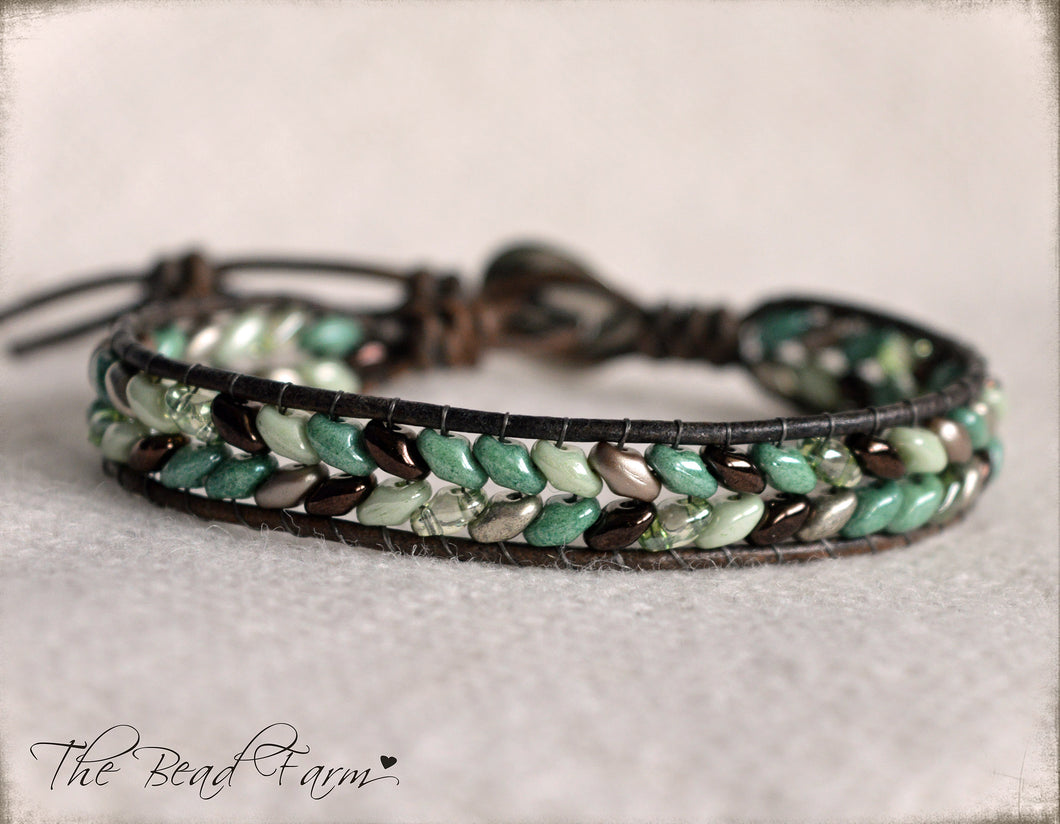 Women’s Leather Wrap Bracelet – Superduo Wraps – The Bead Farm