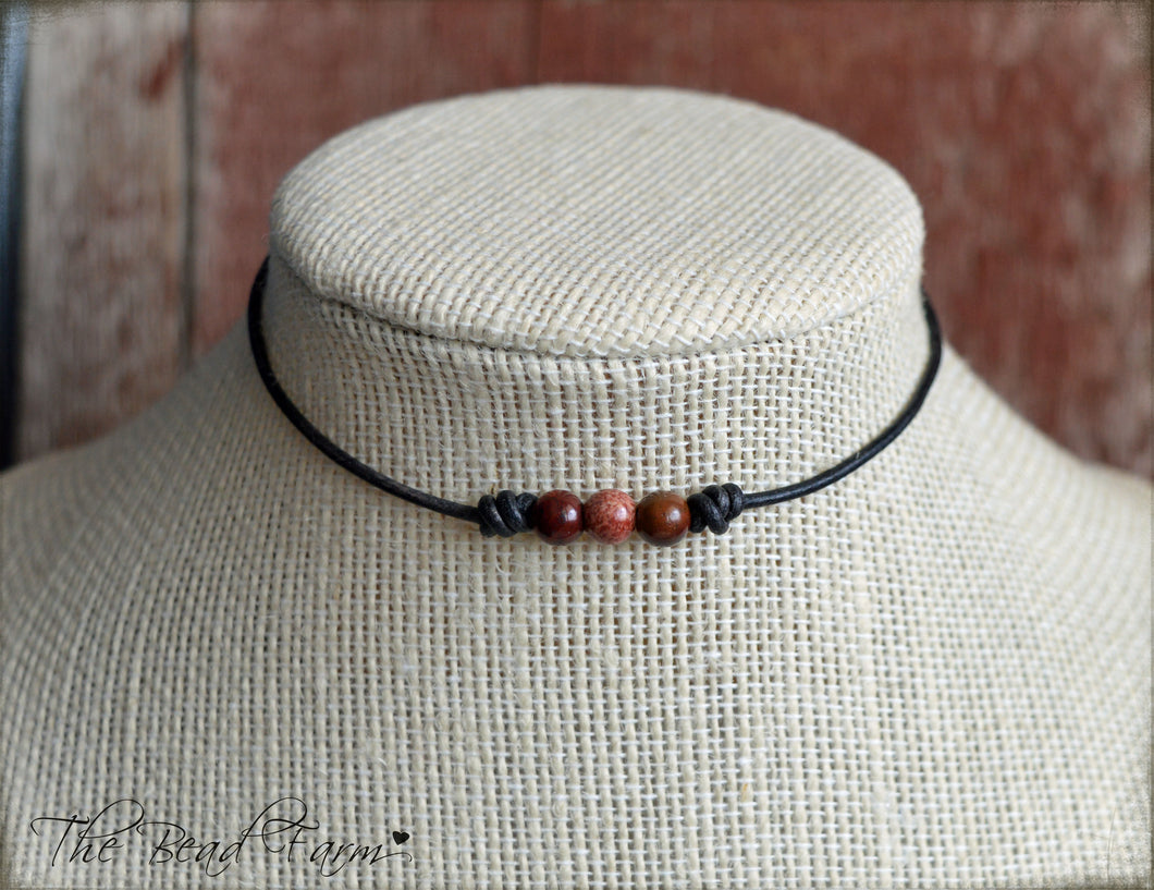 Leather Choker with Natural Stones - Boho Style Choker Necklace for Women - The Bead Farm