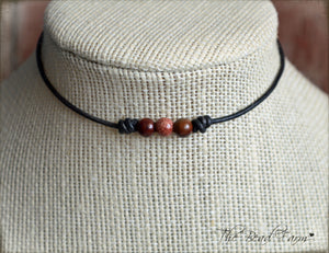 Leather Choker with Natural Stones - Boho Style Choker Necklace for Women - The Bead Farm