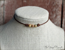 Load image into Gallery viewer, Leather Choker with Natural Stones - Boho Style Choker Necklace for Women - The Bead Farm
